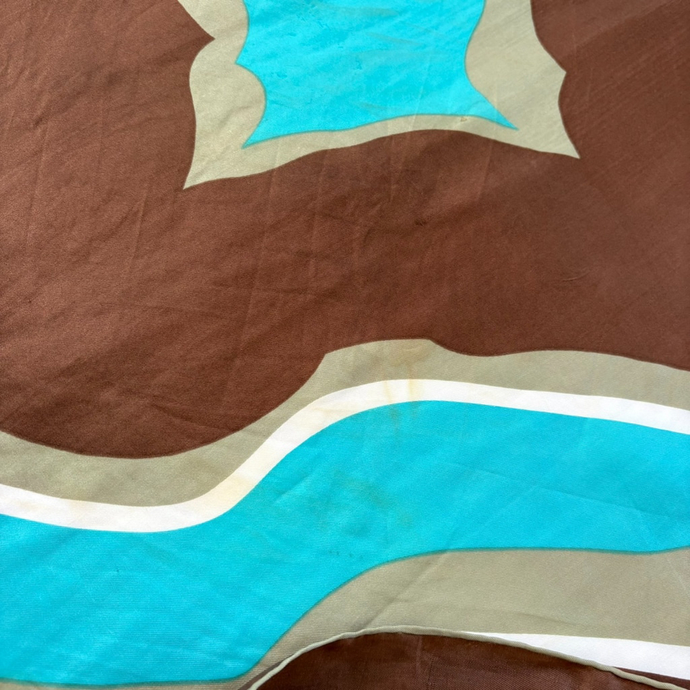 Vintage Sally Gee Brown Blue Abstract Silk Blend Scarf - Picture 8 of 10